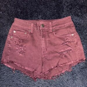 Women's Distressed Burgundy Shorts